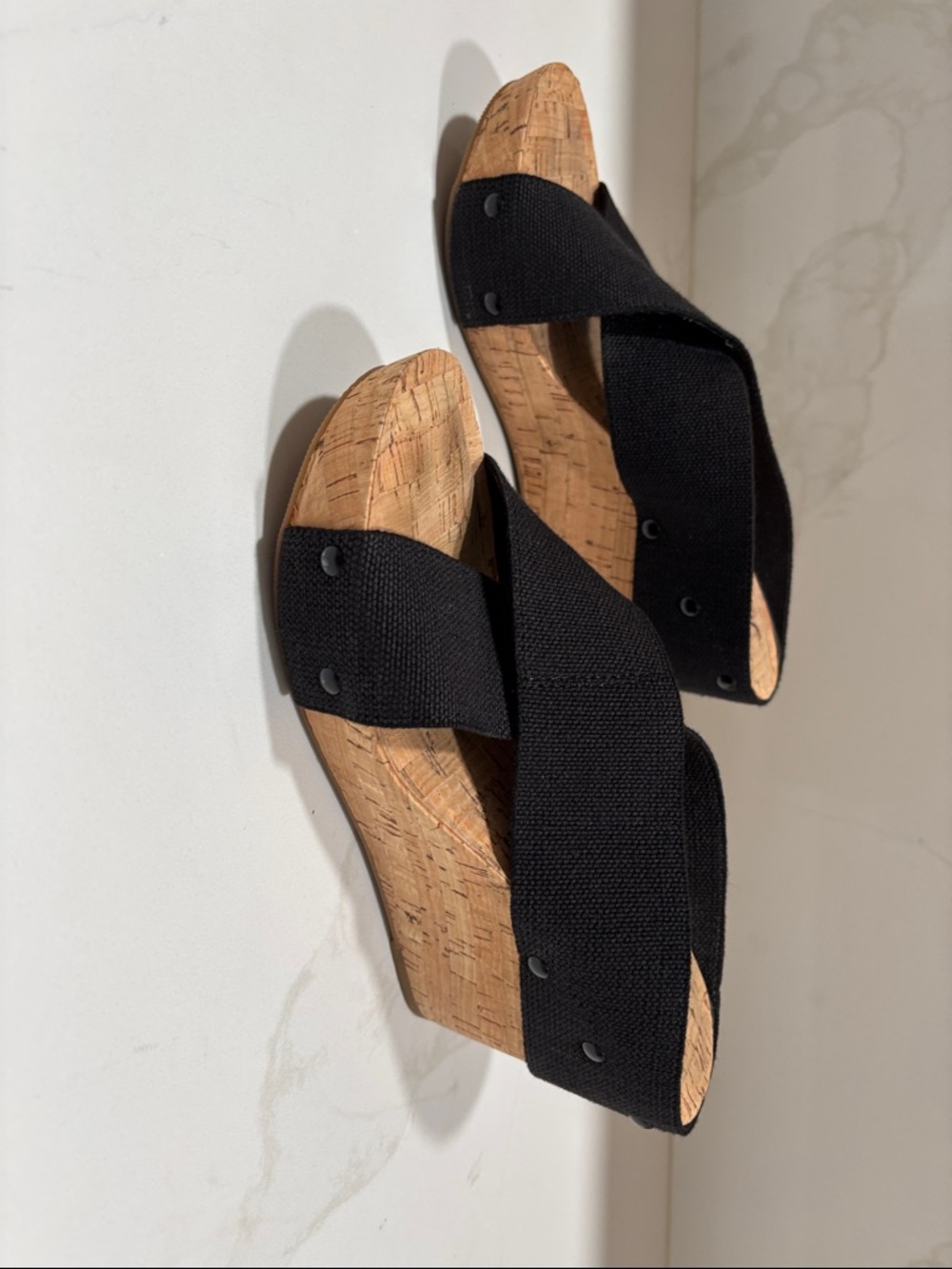 Lucky Brand Black Cork Wedge Slide Sandals